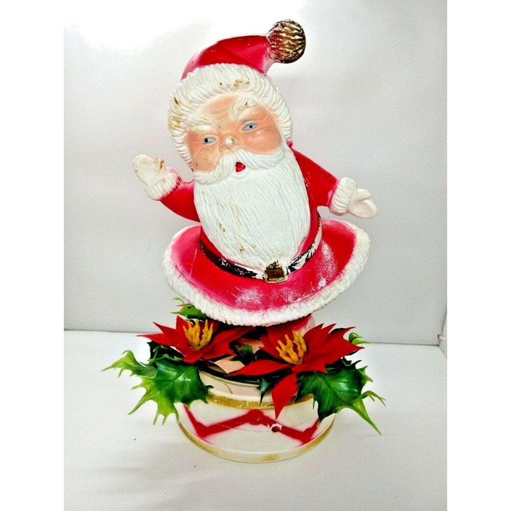Vintage Santa Claus W/ Poinsettia Christmas Blow Mold Florabelle Hong Kong